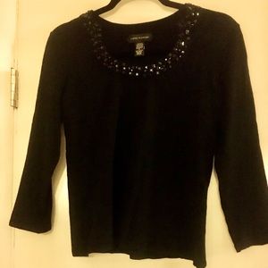 Cable and Gauge Black Embellished Collar Top. S